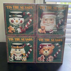 Tis The Season Christmas Holiday Ceramic Mugs NEW Set Of 4  NEW sealed